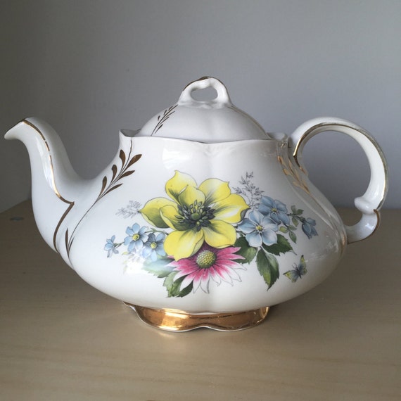 Ellgreave Vintage Teapot Yellow Pink and Blue Flower Tea Pot