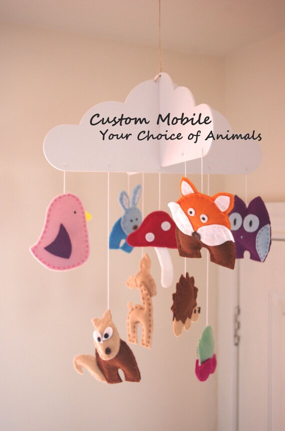 Baby Mobile CUSTOM Felt Animals Cot Crib Mobile by FeltTails