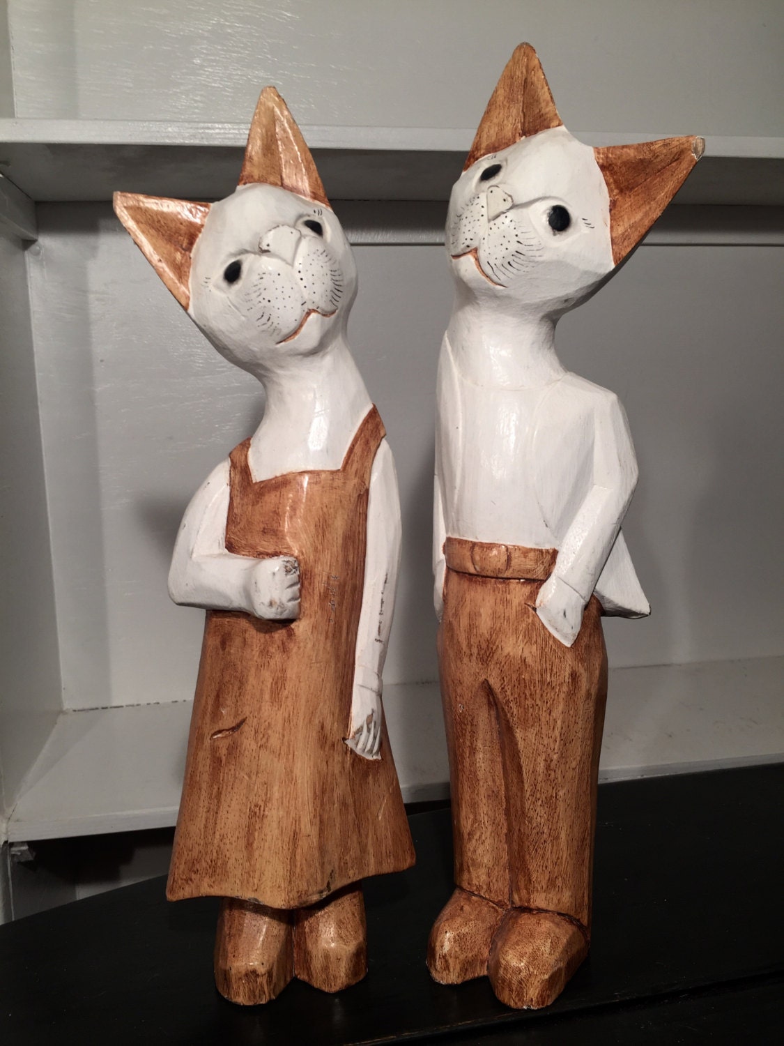 Wood cat figurines hand carved cats Cat decor Wood cats