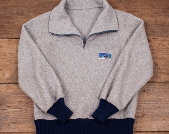 VERY RARE Patagonia Big Badge 1970s Womens Half Zip Grey Fleece Size S 8 - 10. R3421