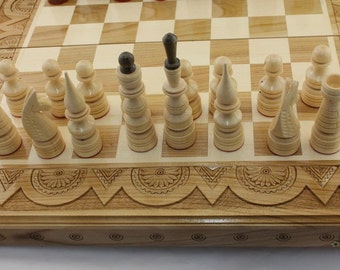 3 in 1 Wooden Chess set & Backgammon with figures Chess board wooden Checker board Chess box Husband gift Boyfriend gift Me's gift