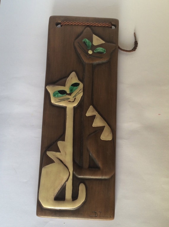 Retro ceramic wall plaque with cats  Design Dagny Zachrisson