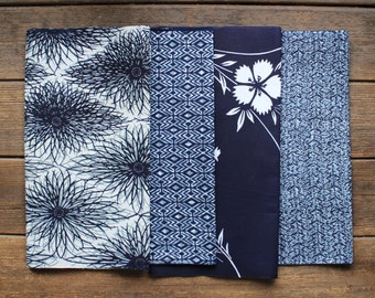 Japanese Cotton Yukata Fabric Pack, Vintage Blue and White Cotton Fabric, From Unused Bolt, 3 Meter Total Length, Japanese Fabric