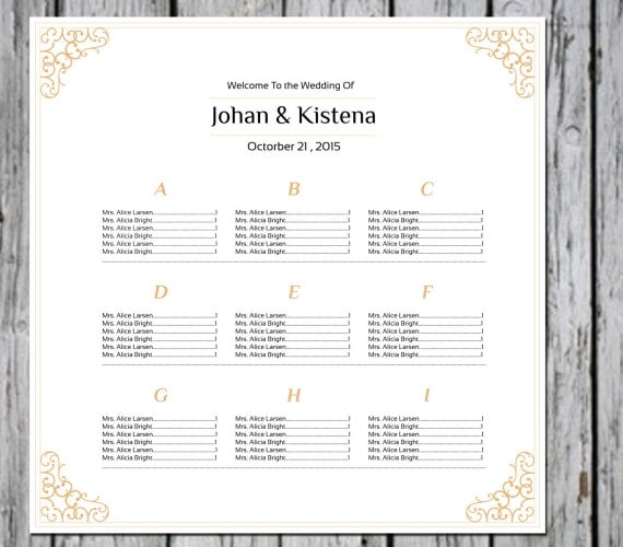 Items Similar To Sale Wedding Seating Chart Poster Template Gold Seating Chart Editable Ms Wedding Seating Chart Poster Template Word