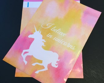 25 Designer UNICORN Poly Mailers 10x13 White And Pink Yellow Orange Watercolor Envelopes Shipping Bags