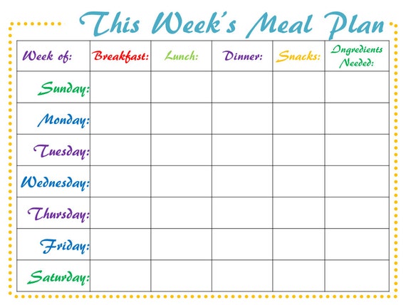 Meal Planner Digital Weekly PRINTABLE Meal Schedule PDF