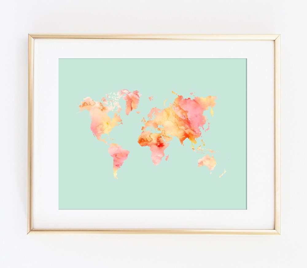 World Map Print World Map Pastel World Map Watercolor World