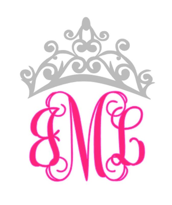 Fancy Crown Monogram Vinyl Decal Monogram Initial Decal