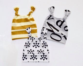 Baby Double knot Hat Cotton Knit, Newborn Hat, Cotton, Boy/Girl Hats Baby Gift