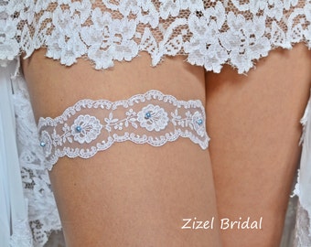 White Wedding Garter, Bridal Garter Set, Keep Wedding Garter, Blue Pearl Garter, Wedding Gift, White Lace Garter, Something Blue, Garter Set