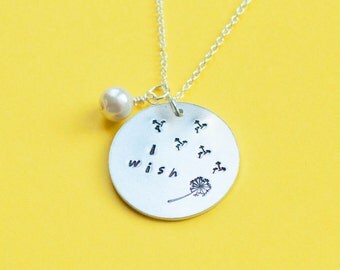 Wish necklace, dandelion necklace, dandelion jewelry, custom wish necklace, hand stamped wish necklace, dandelion pendant, dandelion wish