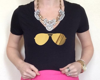 Sunglasses - Women's V Neck T Shirt - Sunglasses Shirt- Sunglasses Silhouette - Summertime Shirt - Springtime Shirt - Suns out Guns Out