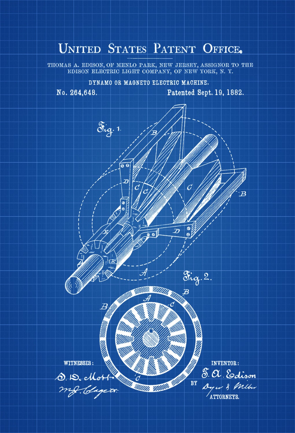 Edison Dynamo Electric Generator Patent Patent Prints