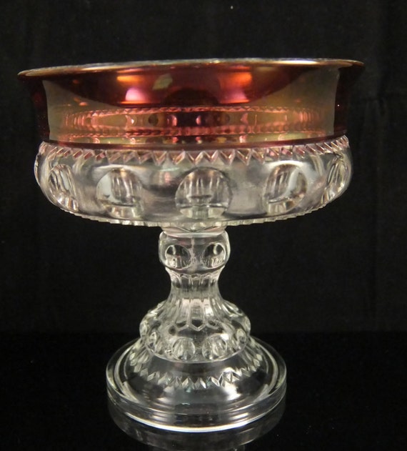 Vintage Tiffin King's Crown Ruby Glass Thumbprint Pedestal