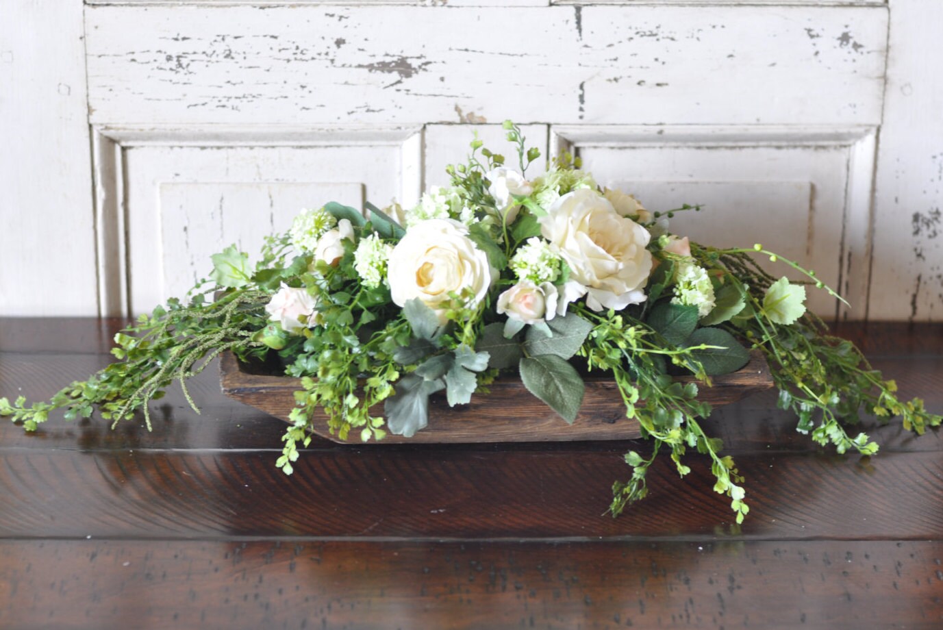 Dough Bowl Centerpiece with Silk Flowers Rustic Flower