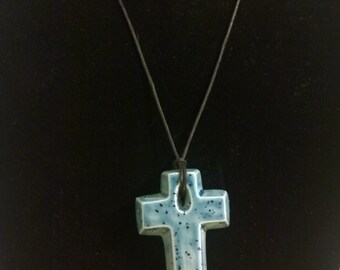 17" Blue Ceramic Cross Necklace