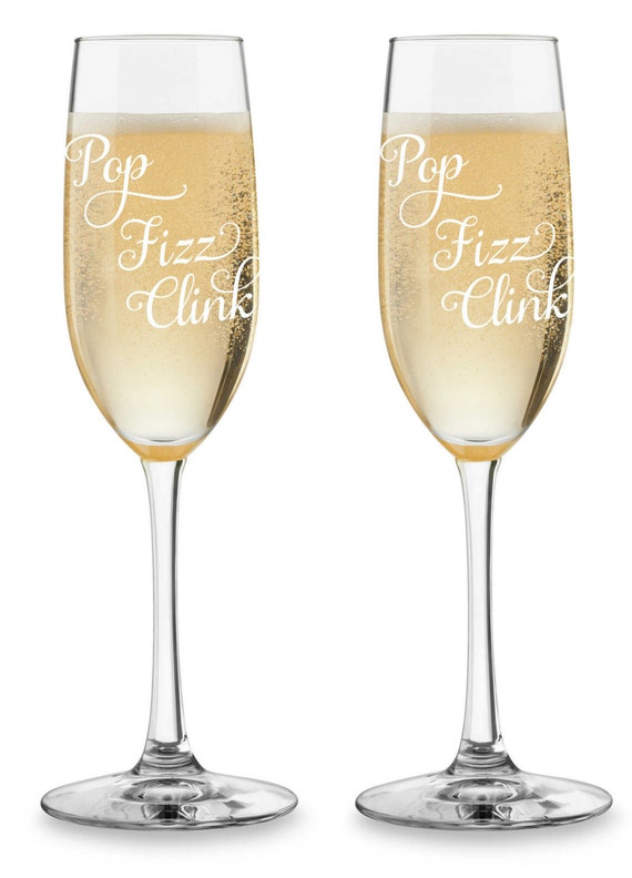 Pop Fizz Clink Engraved Champagne Flutes 2pcs