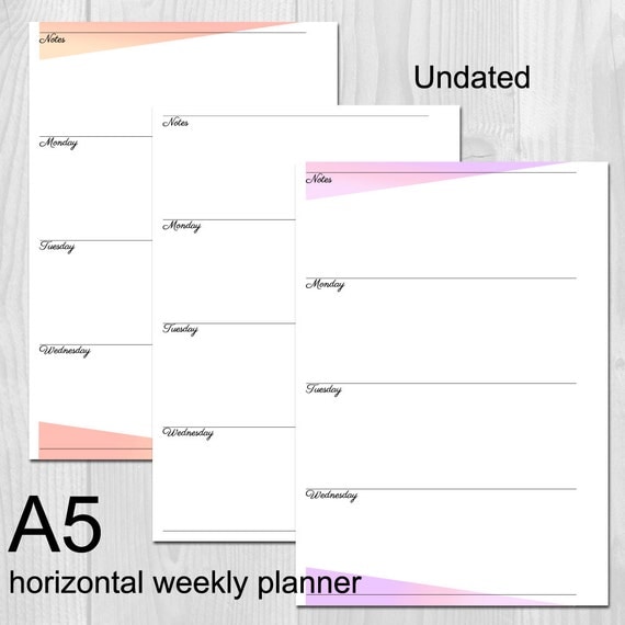 weekly planner printable horizontal layout a5 size undated