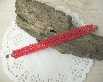 Woman bracelet Tatting lace bracelet Red thread bracelet Everyday bracelet Cuff bracelet Tatted amulet bracelet Infinity bracelet Boho chic