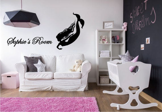 Mermaid Silhouette with Custom Name - Vinyl Sticker Decal