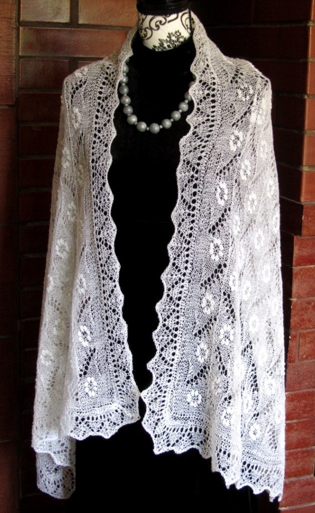 Traditional White Hand Knitted Haapsalu Shawl Estonian Lace 6101