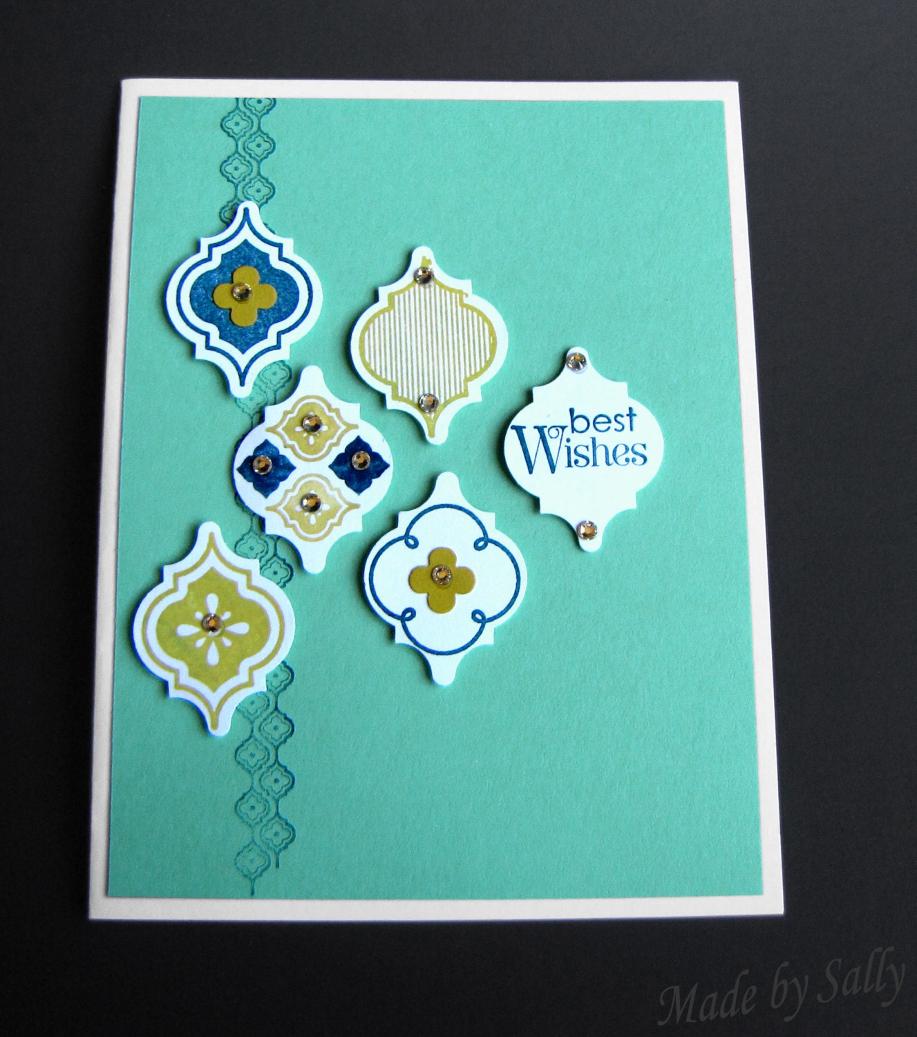 Best Wishes and Gems Greeting Card Handmade