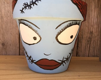 Jack and Sally Themed Hand Painted Flower Pot