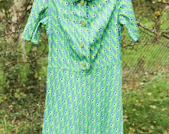 SALE Green Flower Power 70's Dress