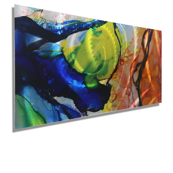 Blue Yellow & Orange Abstract Metal Wall Painting Decorative