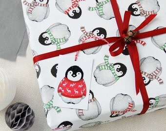 Baby Penguin Christmas Wrapping Paper Set - Penguin Wrapping Paper - Festive Wrap - Quirky Eco Friendly Paper - Children's Christmas Wrap