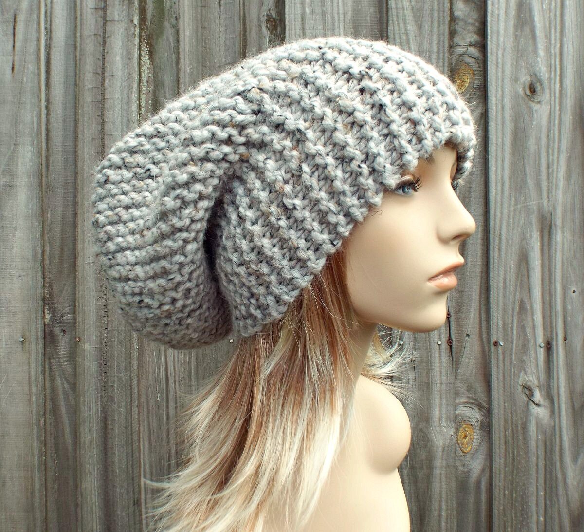 Light Grey Mens Hat Grey Womens Hat Slouchy Beanie by pixiebell