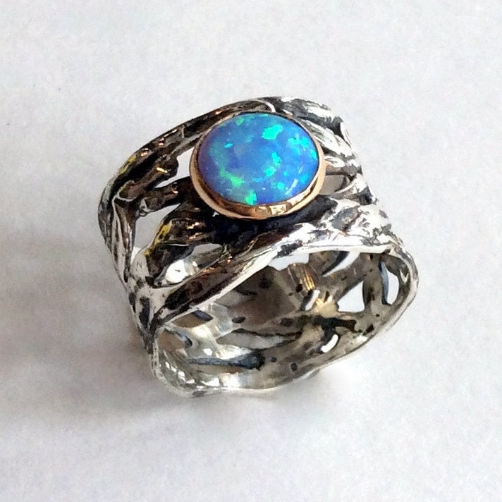 Amazing silver rings with stones - Indian Jewelry Cocktail Ring with Opal and Sterling Silver