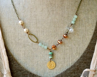 Grace.layered,glass beaded,boho,charm necklace. Tiedupmemories