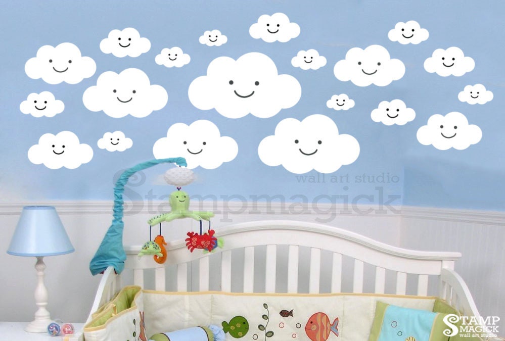 Smiling Clouds Wall Decal for Nursery baby kids children room