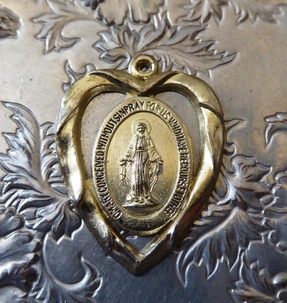 Gold Heart Shaped Miraculous Medal Of The Blessed Virgin