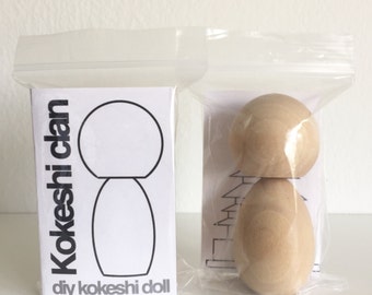 DIY Blank Unpainted Kokeshi doll with Sketch Card. Standard size
