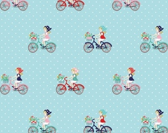 Vintage Market Riley Blake cotton fabric - Vintage Bike Ride VM4561 Aqua, select a length