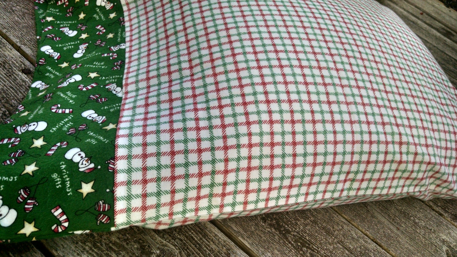 Plaid Snowman Holiday Pillowcase Christmas Flannel cotton