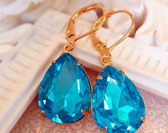 Aquamarine Earrings - Blue - March Birthstone Gift - Crystal - CAMBRIDGE Aqua