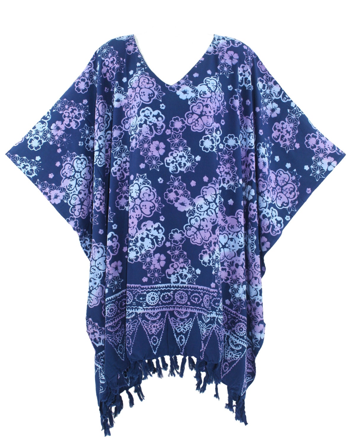 Blue Batik CAFTAN KAFTAN Women TUNIC Top Blouse Plus Size 1X