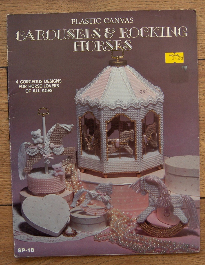 vintage 80s plastic canvas pattern CAROUSELS and ROCKING