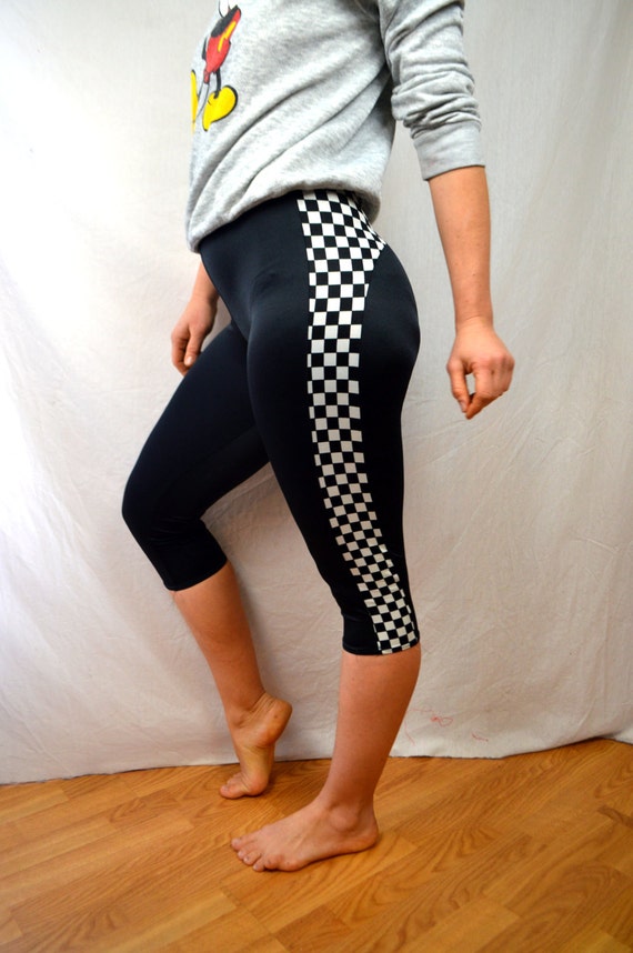 Vintage 80s Black White Spandex Leggings