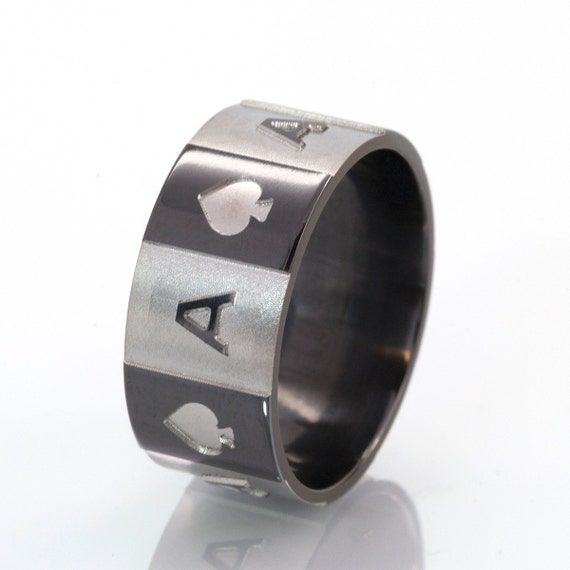New Spades Ring Black and Silver Ace of by RenaissanceJewelry