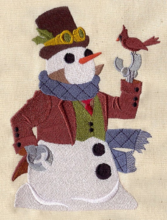 Steampunk Snowman Embroidered White Cotton Hand Kitchen Towel by remimartin steampunk buy now online