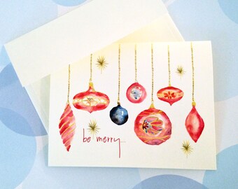 Christmas Card Set, Holiday Cards, ornament Cards, Set of 10 cards