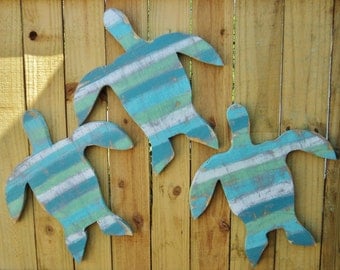 Set Of 3 Rustic Wooden Sea Turtles, Beach House Decor, Rustic Wall Art