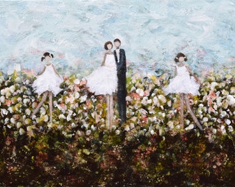 Large Abstract Painting Family painting Figurative Painting Father mother daughter Our Garden 30x40 Swalla Studio