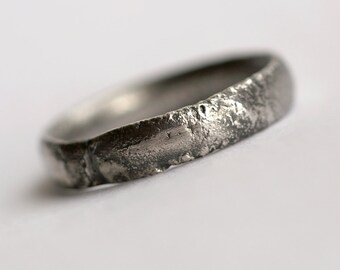 Rustic Men's Wedding Band - Oxidized Sterling Silver Ring, Comfort Fit