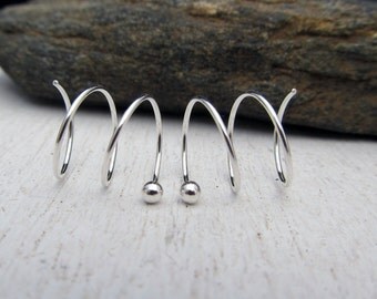 1/2" Silver Ball Hoops for Multiple Piercings / Argentium Sterling Silver Hoops / 2, 3 or 4 Piercings / Ear Climber / Silver Ear Jacket 1516