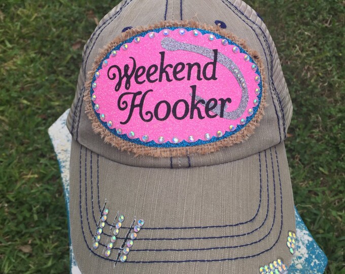Weekend Hooker Fishing Cap Southern Women’s Trucker Hat, Embellished Baseball Caps, Fishing Hat for Women, Custom Bling Girls Southern